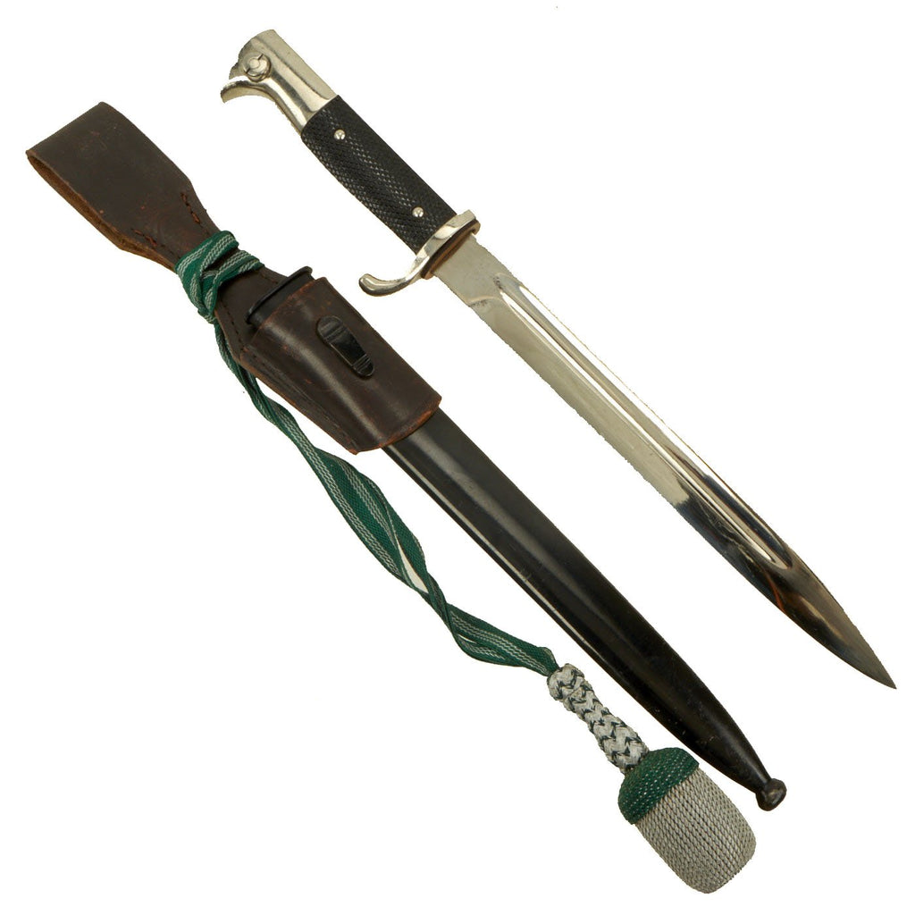 Original German WWII Long 98k Dress Bayonet in Scabbard with Frog and NCO Troddel Knot Original Items