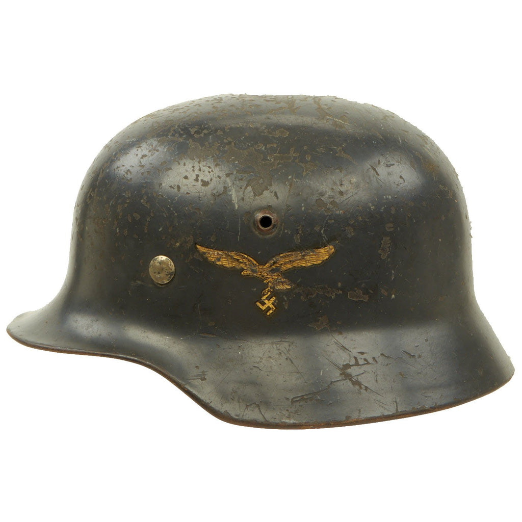 Original German WWII Luftwaffe M35 Double Decal Steel Helmet with 1938 dated Liner & Chinstrap - Q64 Original Items