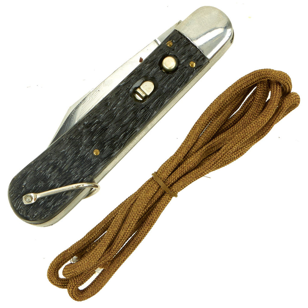 Original U.S. WWII style Unissued Korean War Airborne Schrade Walden NY M2 Pocket Knife with Bail & Cord Original Items