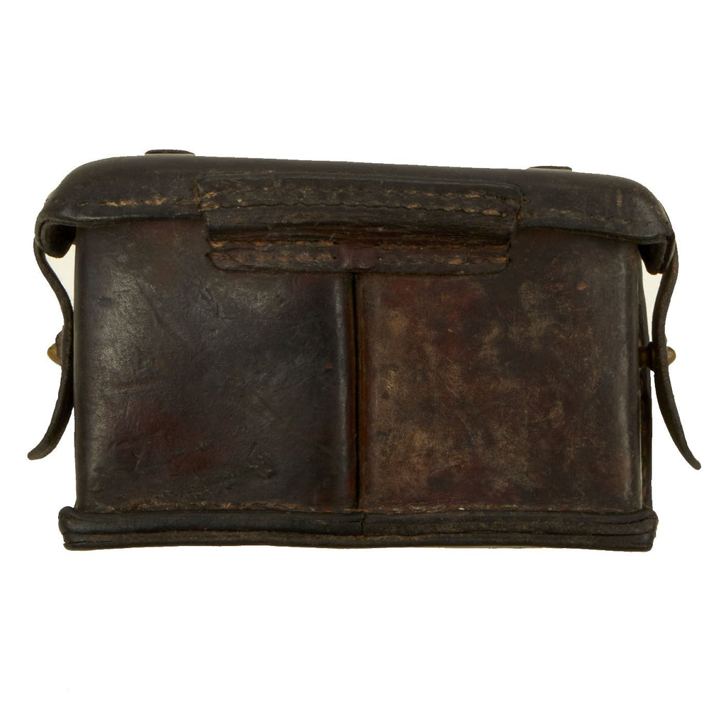 Original Japanese WWII 1939 dated Leather Arisaka Ammunition Pouch with Personalized Fabric Pieces Original Items