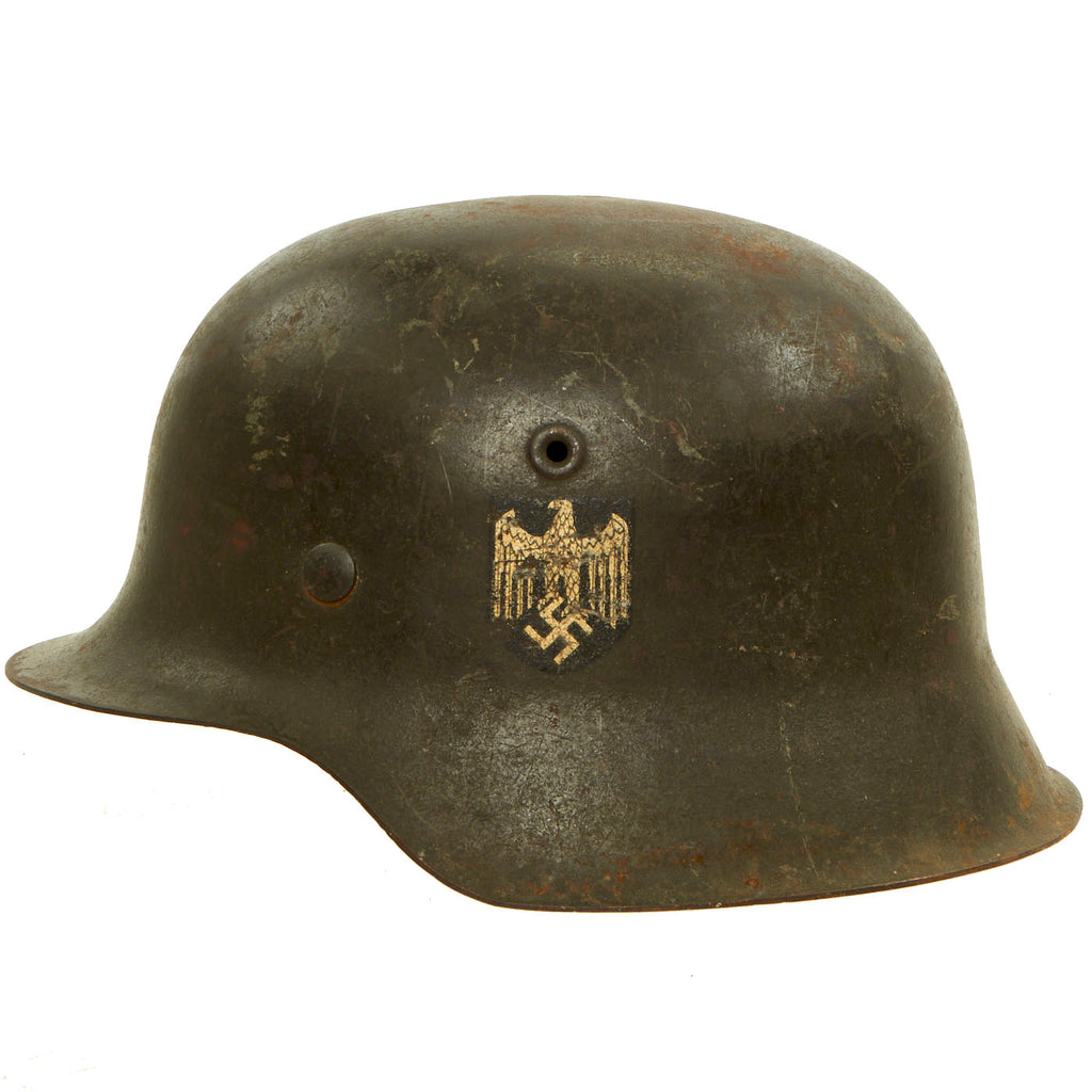 Original German WWII Service Worn M42 Single Decal Army Heer Helmet with 56cm Liner - ET64 Original Items