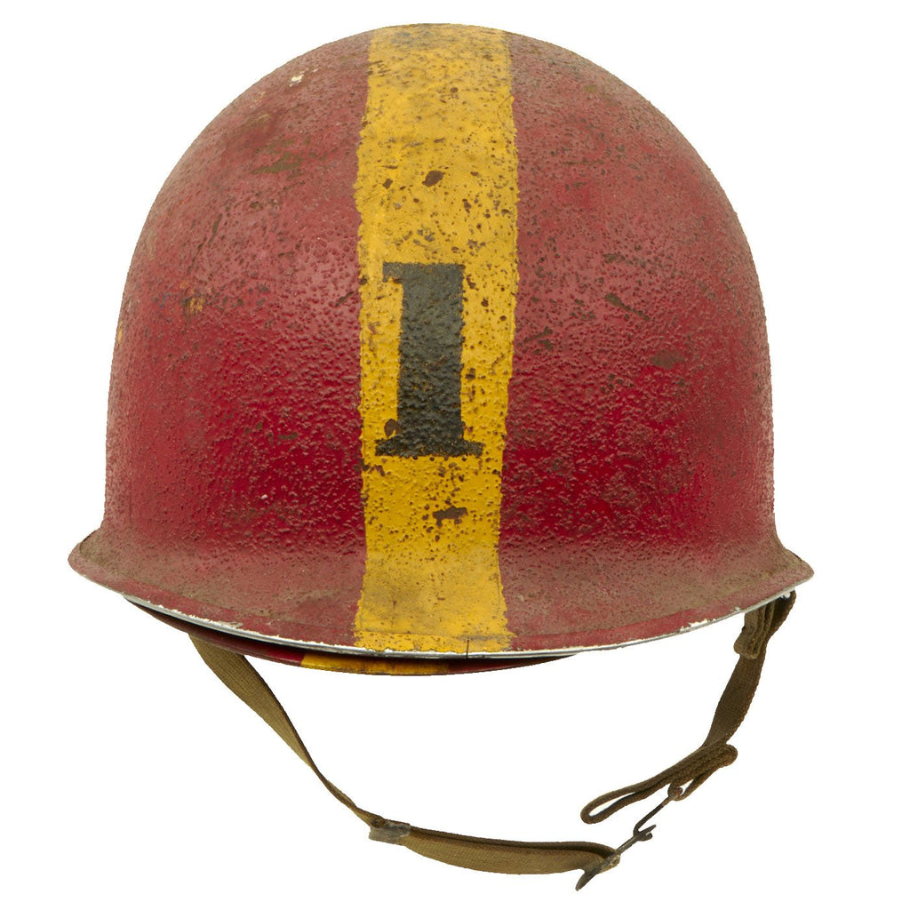 Original U.S. WWII Schlueter Swivel Bale Front Seam Navy Damage Control M1 Helmet with Firestone Liner Original Items