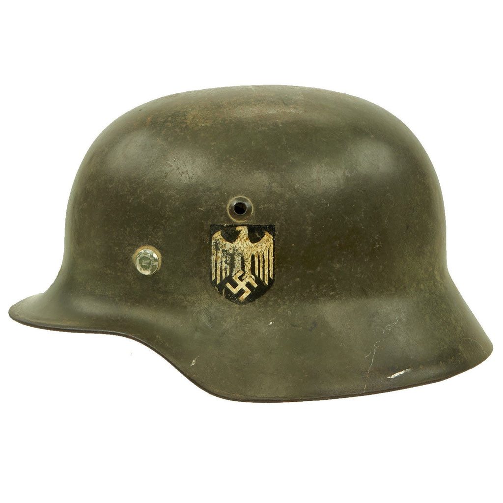 Original German WWII Army Heer M35 Double Decal Helmet with 1938 Dated Size 57cm Liner - E.F.64 Original Items