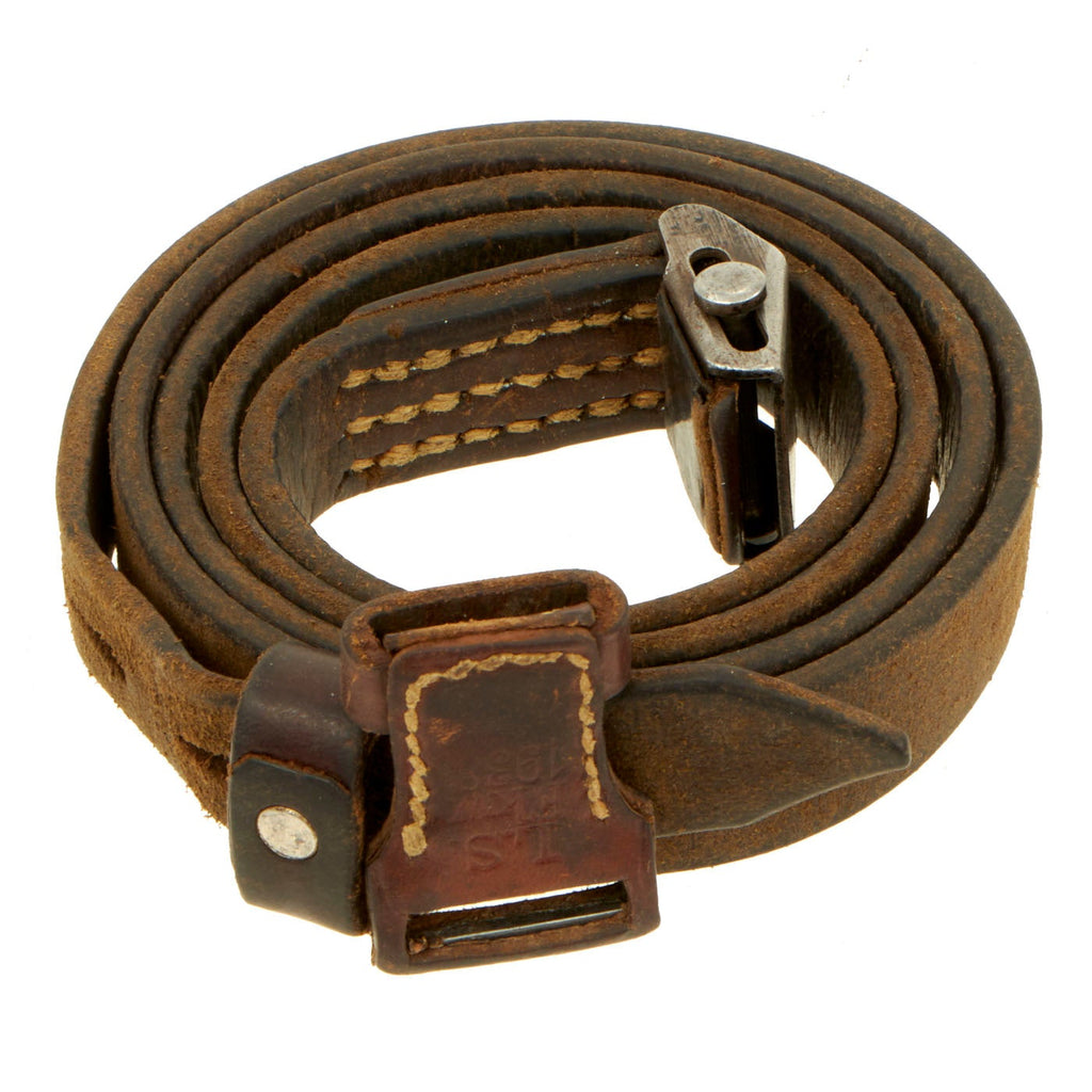 Original German WWII 1938 dated Karabiner 98 kurz K98k Leather Sling with Frog by L.S. Fkw - Kar98k Original Items