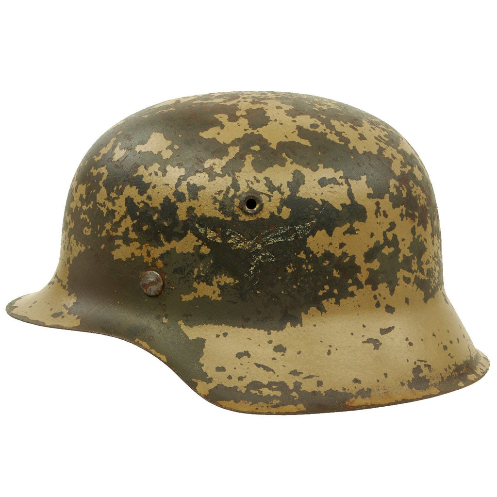 Original German WWII M42 Single Decal Luftwaffe Worn Camouflage Helmet with 56cm Liner - ET64 Original Items