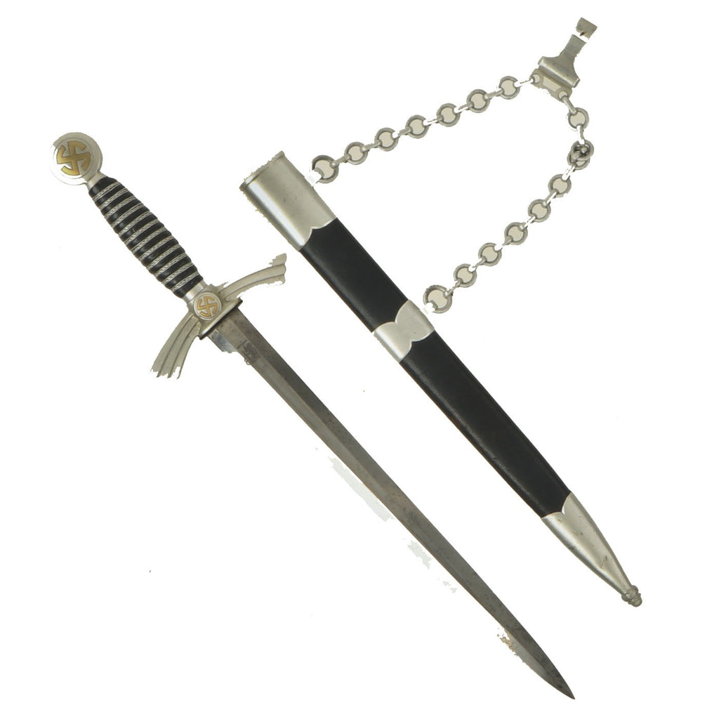 Original German WWII 1st Model Aluminum Fitted Luftwaffe Dagger by Carl Eickhorn with Inscribed Scabbard Original Items