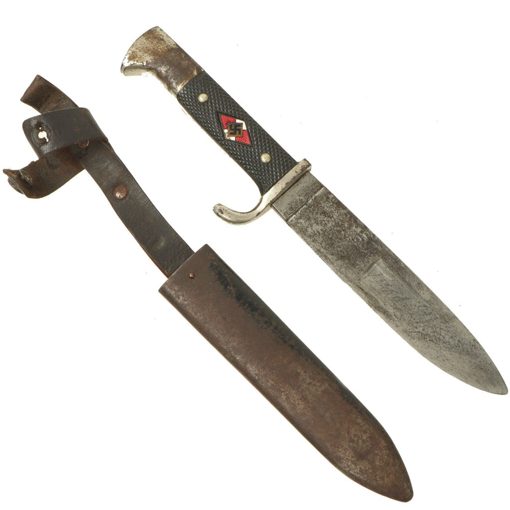 Original German WWII 1936 dated Transitional HJ Knife with Motto by Emil Voos with Scabbard - RZM M7/2 Original Items