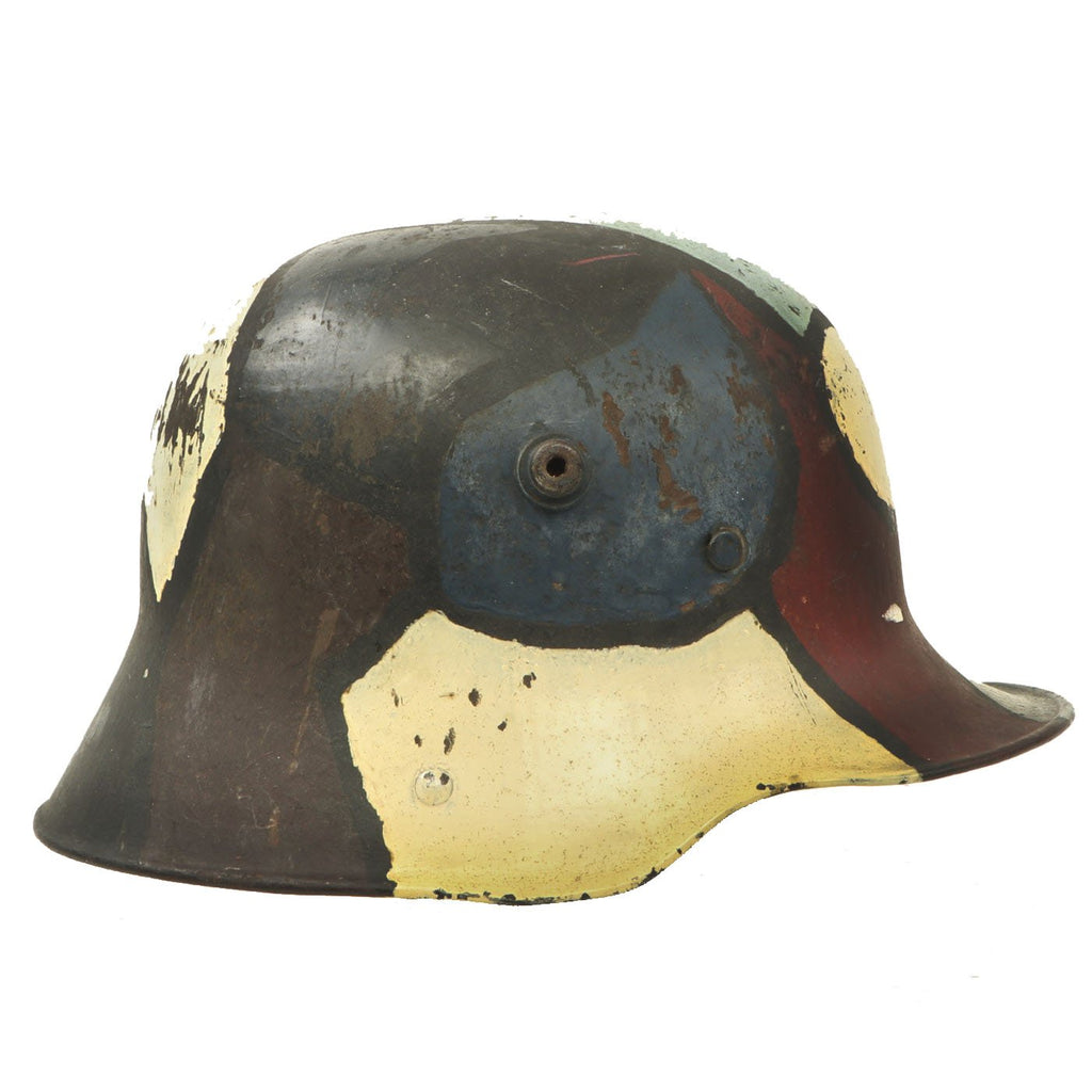 Original Imperial German WWI M16 Stahlhelm Helmet Shell with Panel Camouflage Paint - marked B.F. 62. Original Items