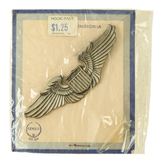 Original U.S. WWII NOS 1930s Air Corps Pilot Wing in Silver-Plated Brass by Gemsco Original Items