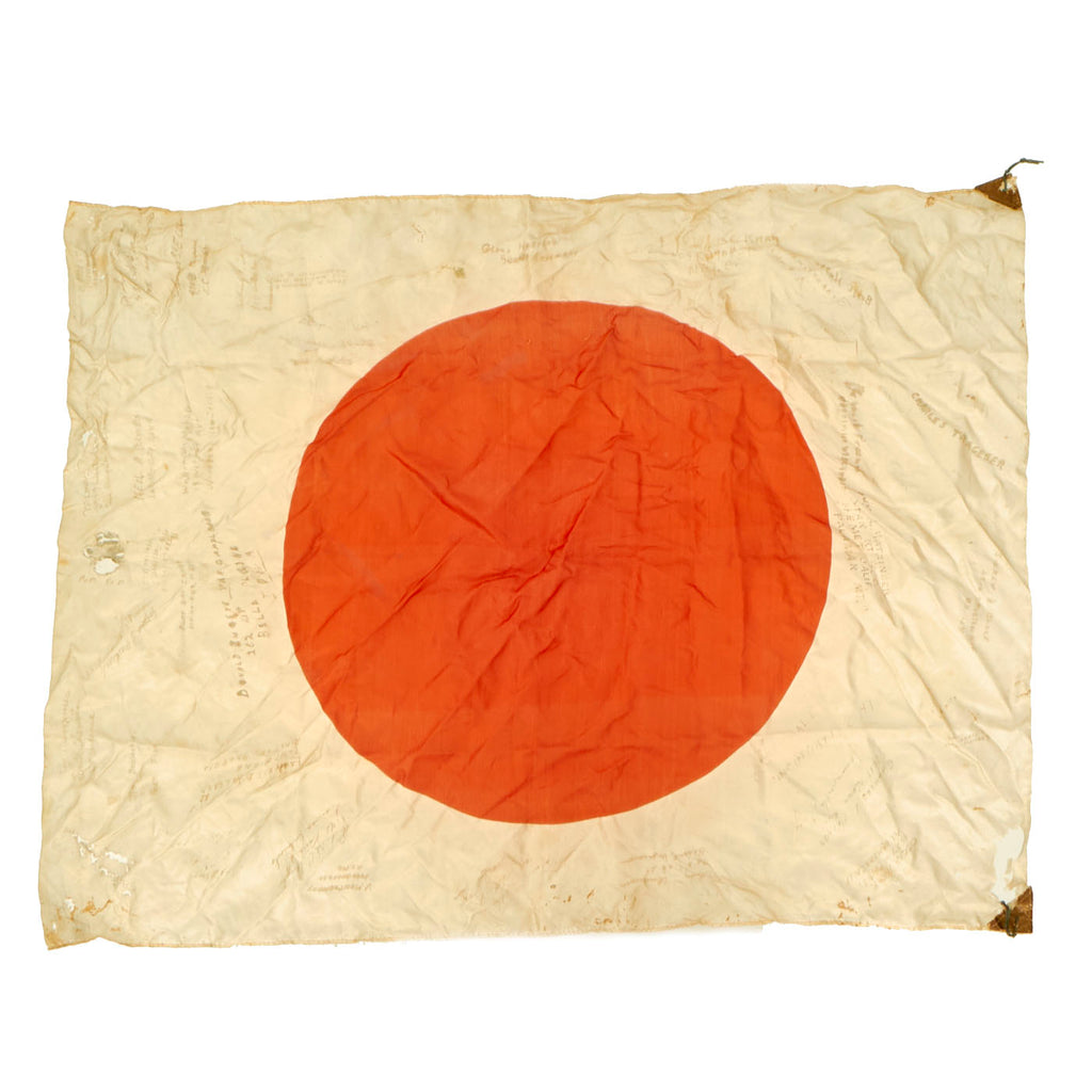 Original Japanese WWII USGI Captured Battle Damaged / Stained National flag Signed by Over 30 Servicemen - 27" x 22" Original Items