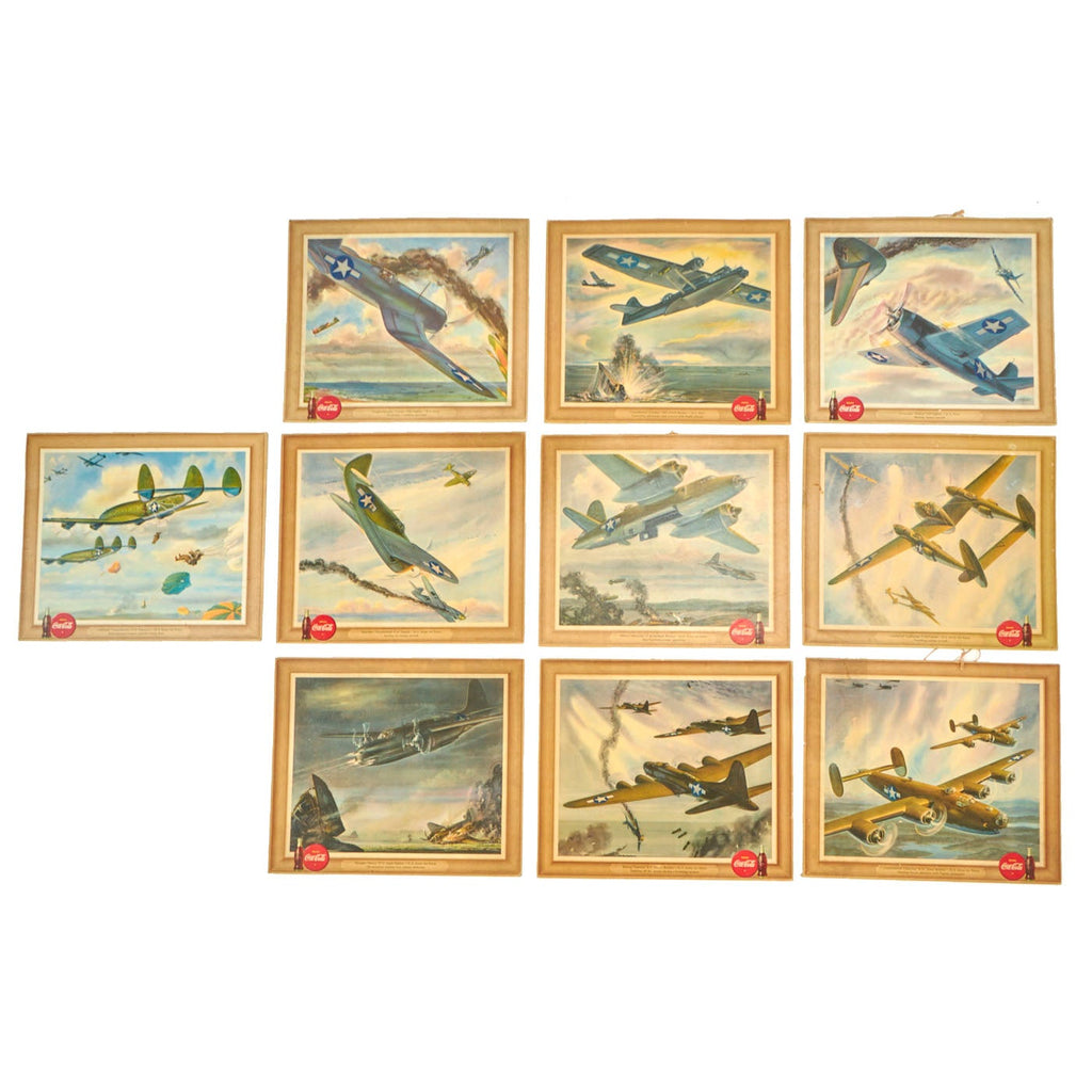 Original U.S. WWII 1943 Coca-Cola Army Air Force Aircraft Identification Mounted Posters - Set of 10 Original Items