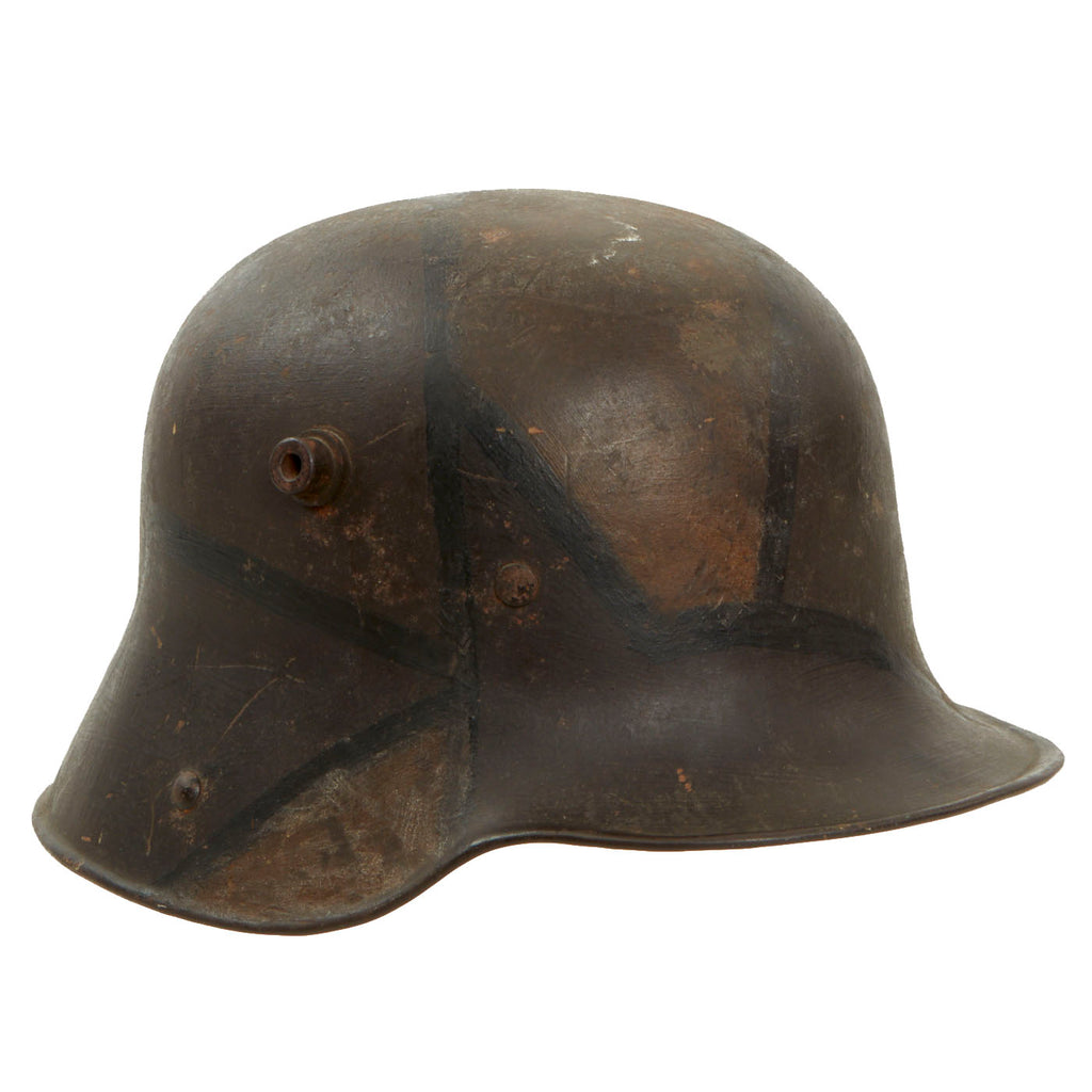 Original German WWI M16 Stahlhelm Helmet Shell with Panel Camouflage Paint - Named - Marked ET64 Original Items