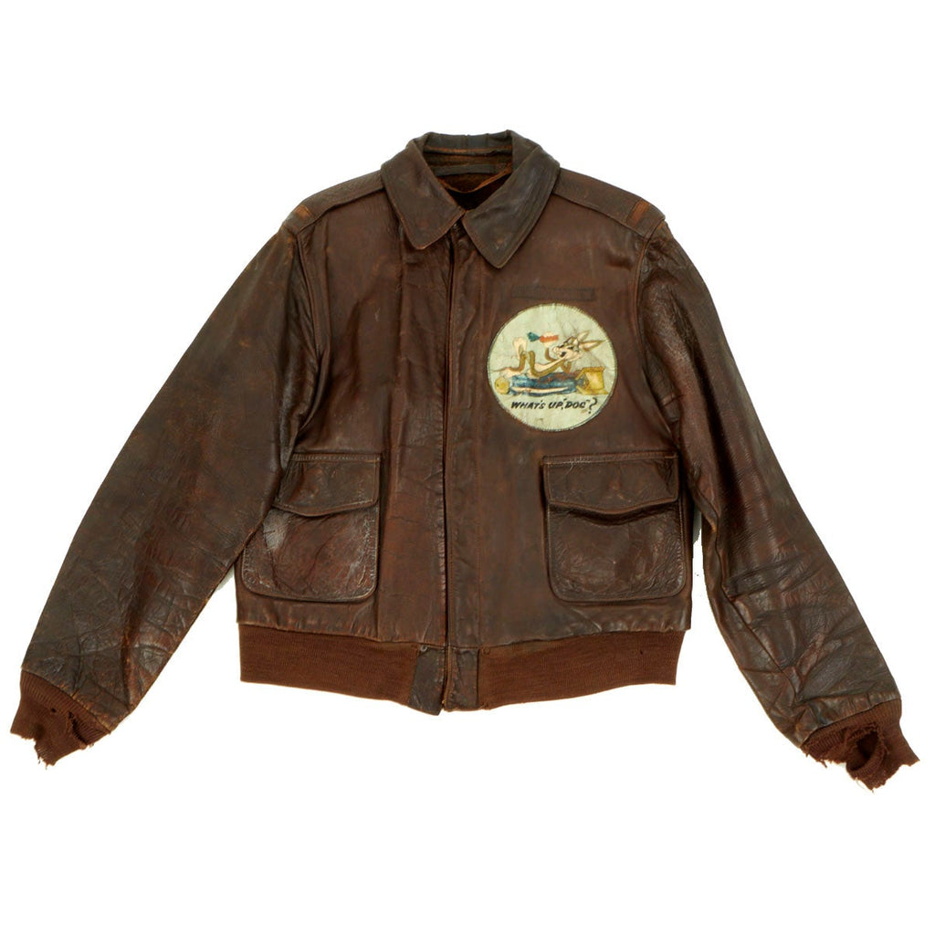 Original U.S. WWII Army Air Forces Type A2 Leather Flight Jacket with Bugs Bunny Bomber Squadron Painted Patch - Named Original Items