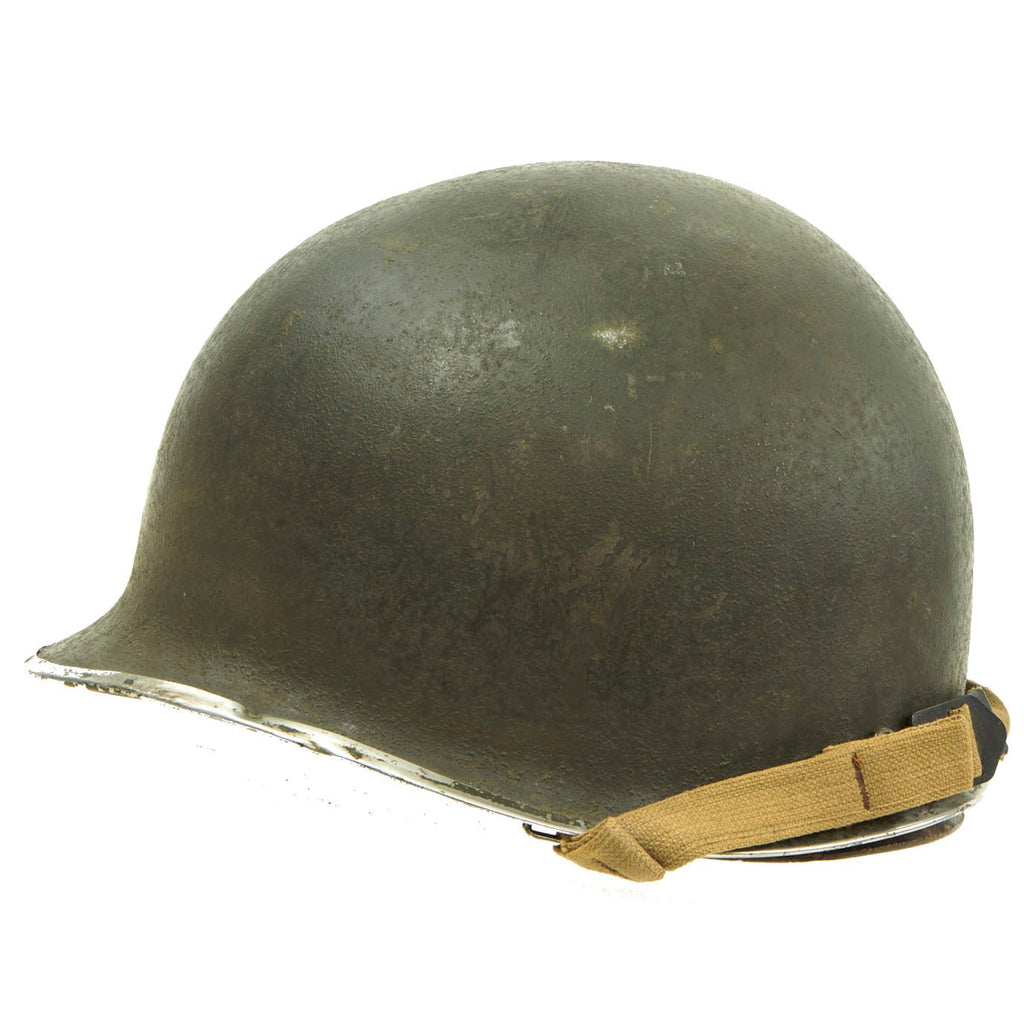 Original U.S. WWII 1943 McCord Fixed Bale M1 Helmet with Seaman Paper Liner - Named To Sailor from USS Yorktown - Sunk at Midway Original Items