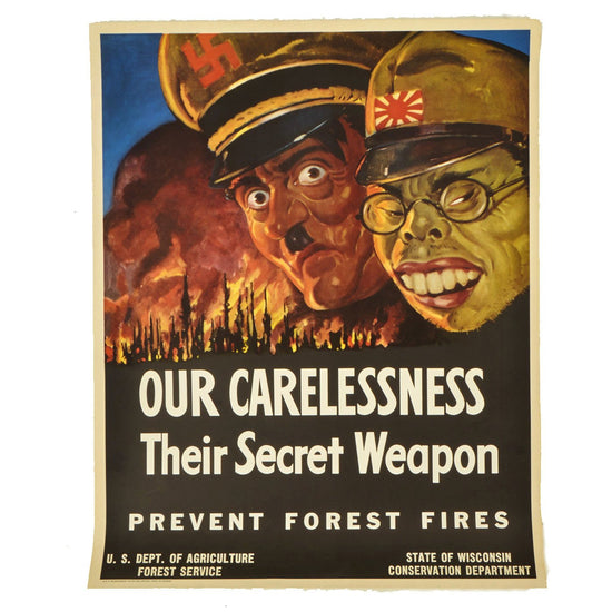 Original U.S. WWII 1943 Propaganda Poster - OUR CARELESSNESS - THEIR SECRET WEAPON - PREVENT FOREST FIRES Original Items