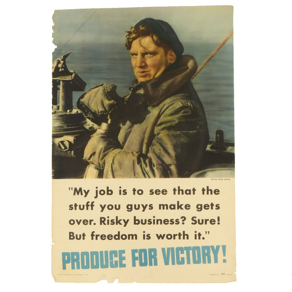 Original U.S. WWII 1942 Produce for Victory Risky Business Propaganda Poster - British Press Service Original Items