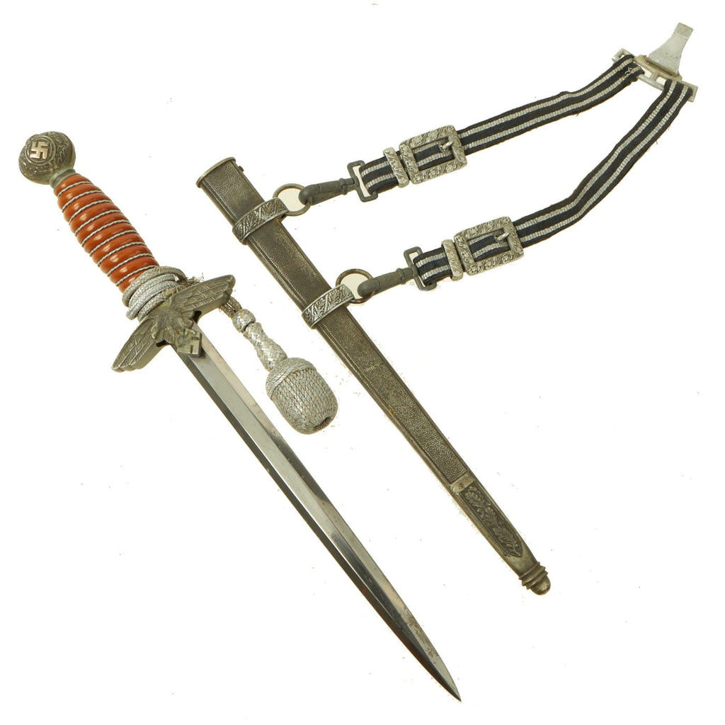 Original WWII German 2nd Model Luftwaffe Dagger by WKC with Scabbard, Belt Hanger & Portepee Original Items