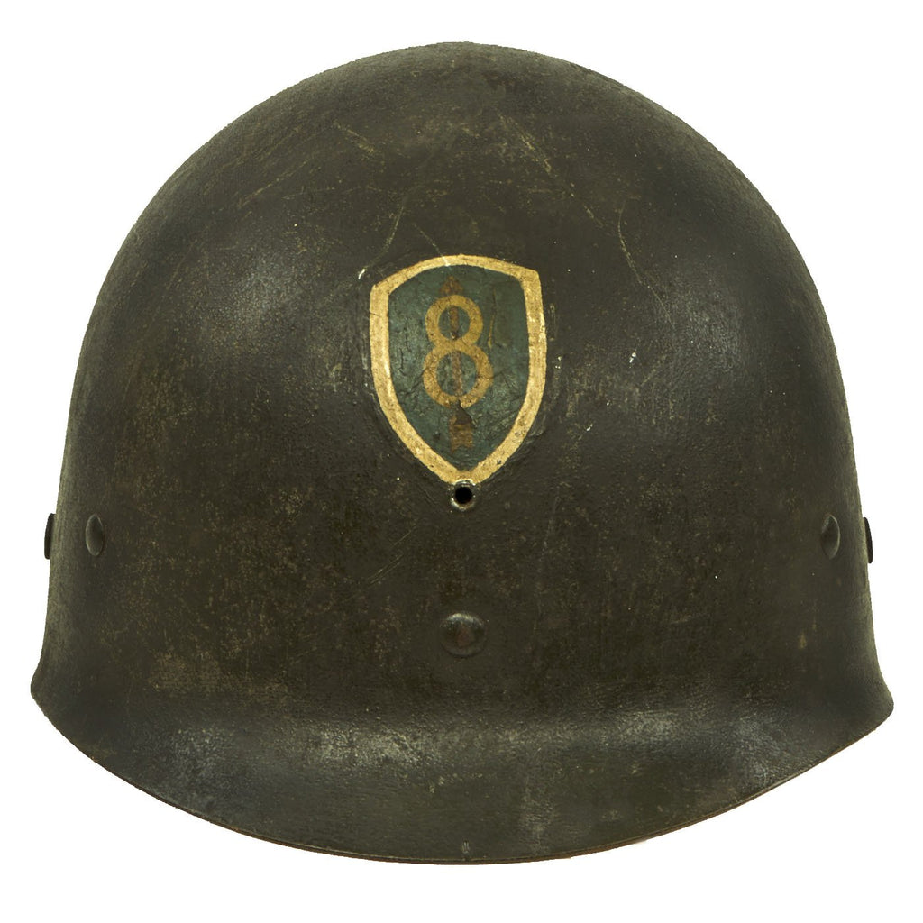Original U.S. WWII 8th Infantry Division M1 Helmet Liner by Firestone with Initials & Locations Painted Inside Original Items