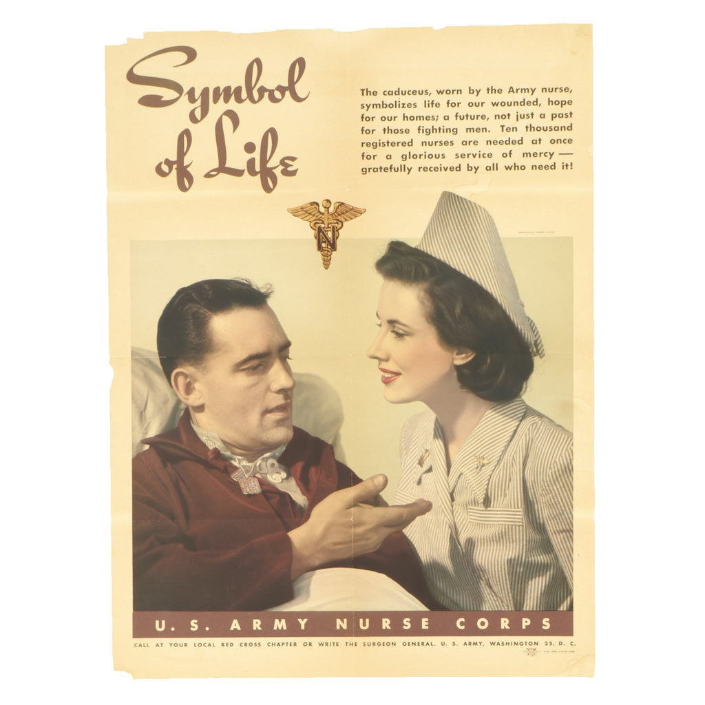 Original U.S. WWII Army Nurse Corps Recruitment Poster - Symbol of Life Original Items