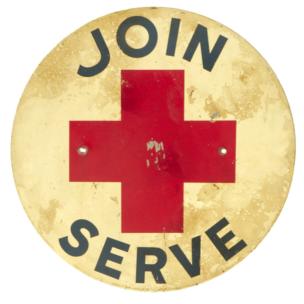 Original U.S. WWII Red Cross Join Serve Round Metal Sign - 24" Diameter Original Items