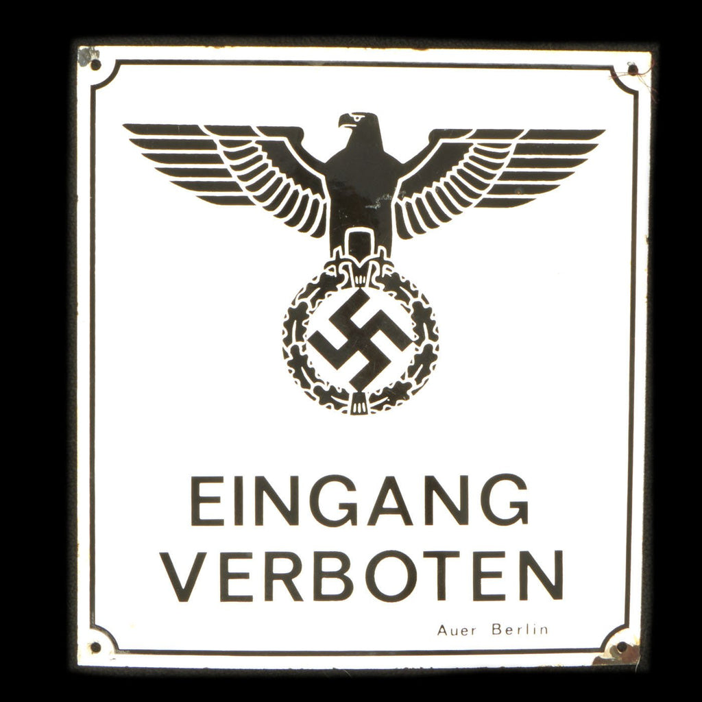 Original German WWII NSDAP "Entrance Forbidden" Emailleschild Enameled Warning Sign - 11 1/2" x 12 1/2" Original Items