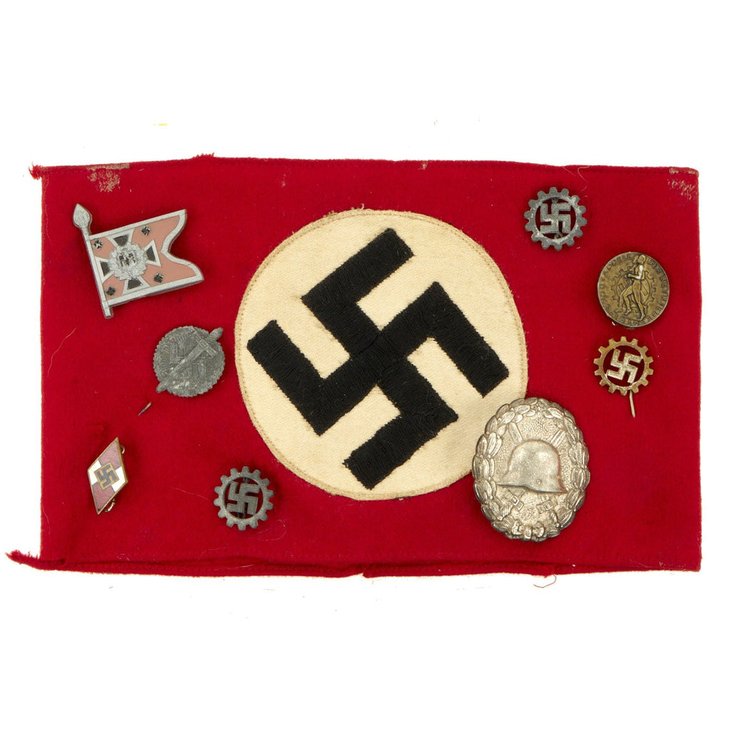 Original USGI Bring Back German WWII NSDAP Felt Wool Armband with 8 Attached Badges Original Items