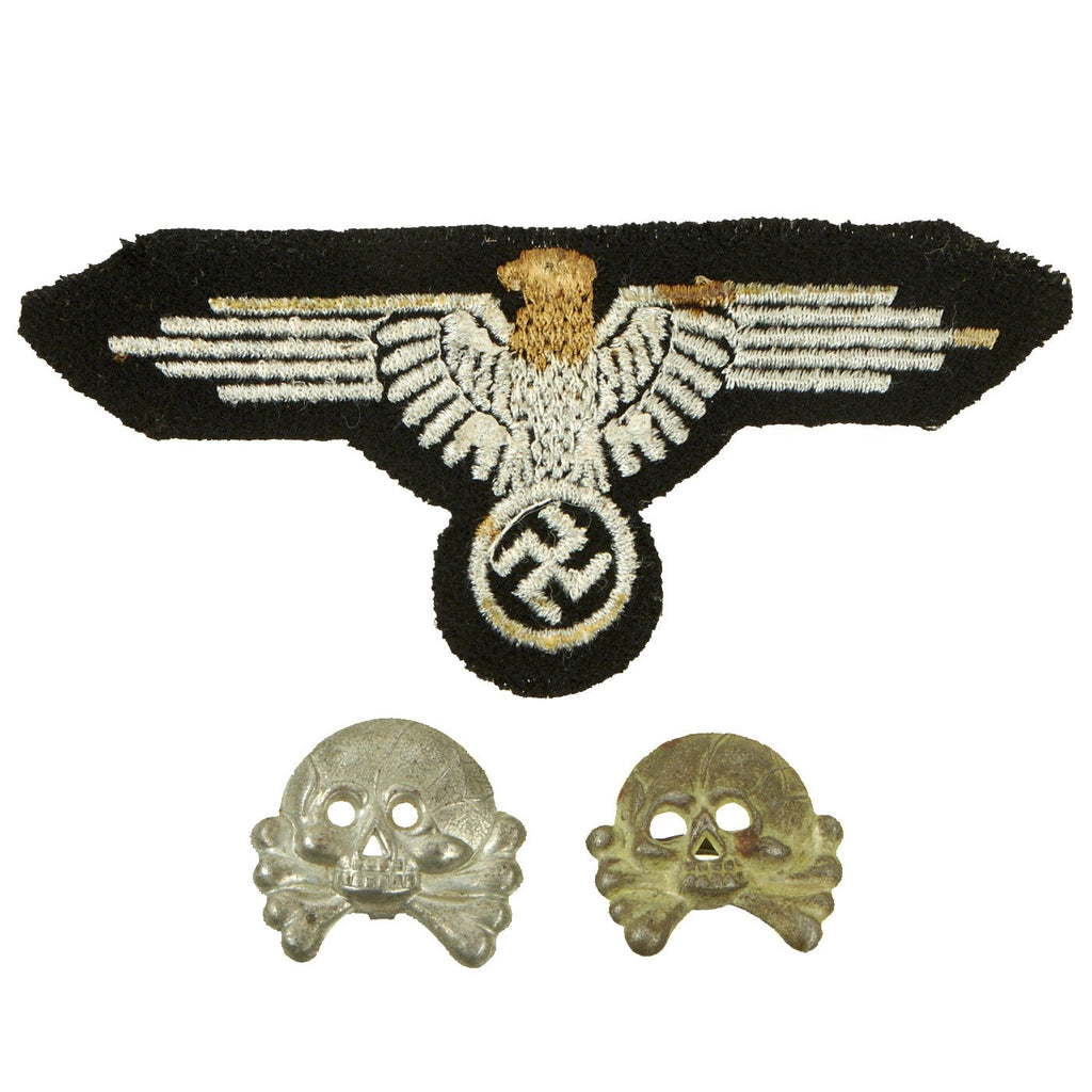 Original German WWII SS Embroidered Eagle with Two Panzer Skull Emblems - Schutzstaffel Original Items
