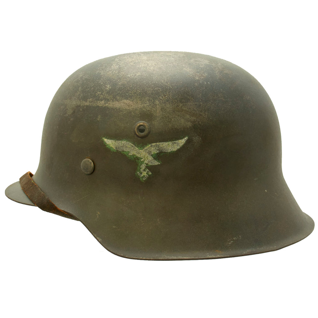 Original German WWII M42 Single Decal Luftwaffe Helmet with Post War Paint Removed - NS64 Original Items