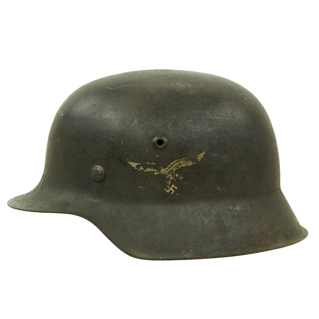 Original German WWII M42 Single Decal Luftwaffe Helmet with 58cm Liner & Chinstrap - hkp66 Original Items
