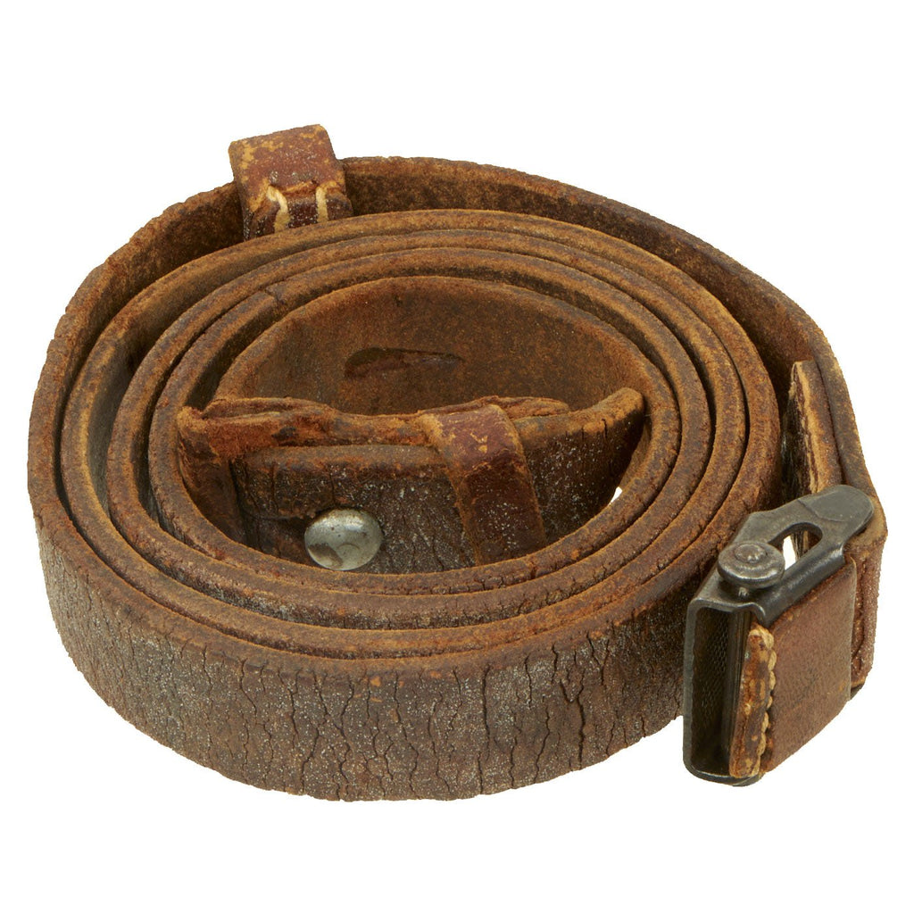 Original German WWII Karabiner 98 kurz K98k Leather Sling with Buckle by D & C - Kar98k Original Items