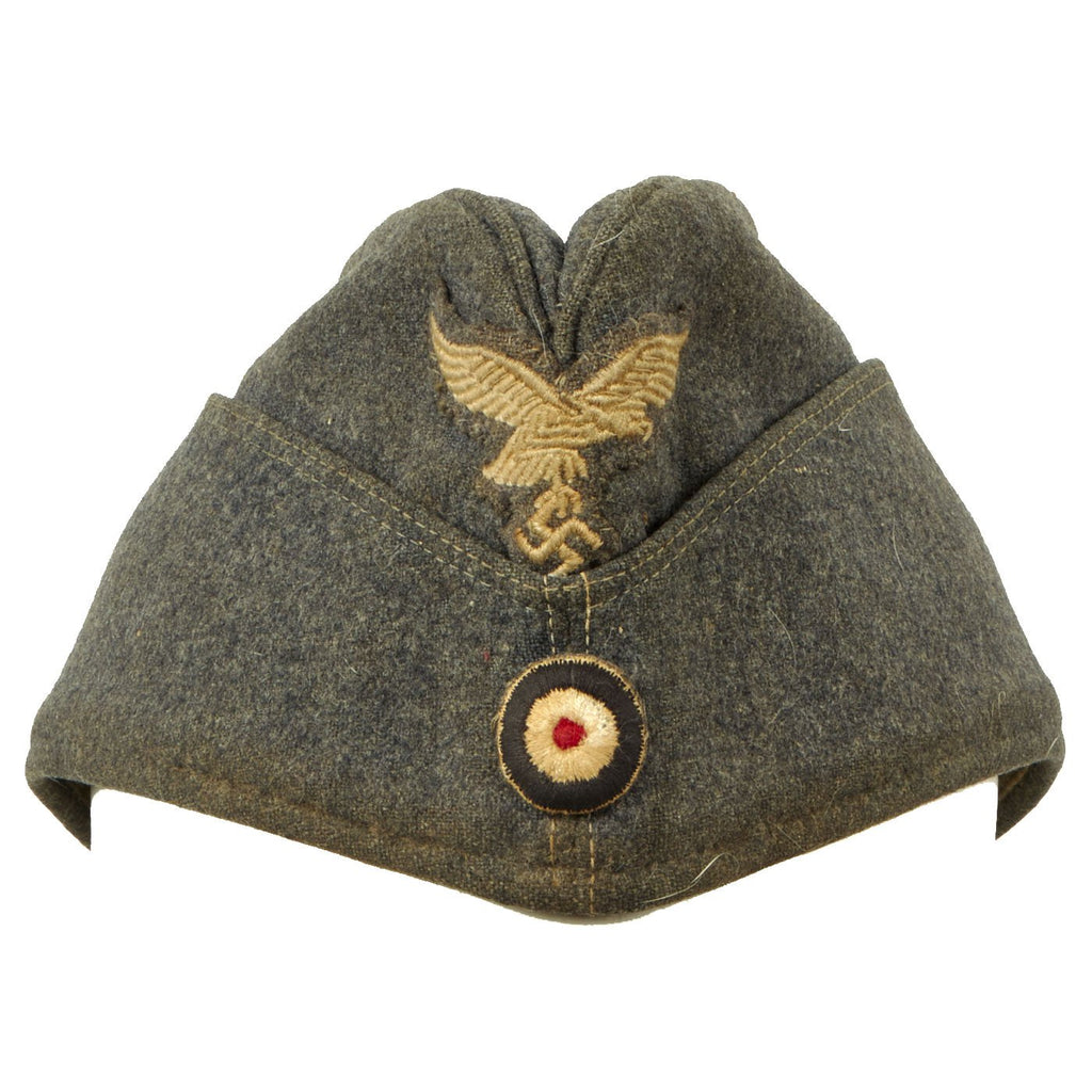 Original German WWII Luftwaffe EM-NCO M38 Overseas Wool Cap with Faded Markings - Schiffchen Original Items