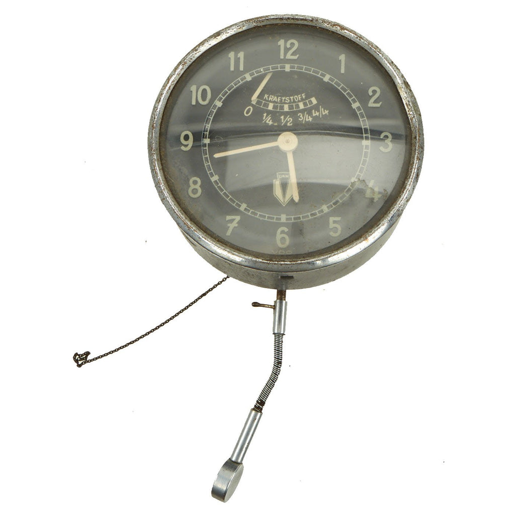Original German WWII Era Combination Vehicle Clock and Fuel Gauge for DKW F8 Automobile Original Items