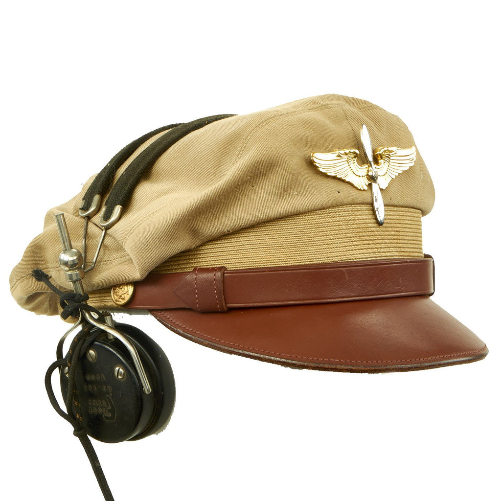 WWII US Army Aviation Cadet Crusher Cap w/ Civilian Headphones Original Items