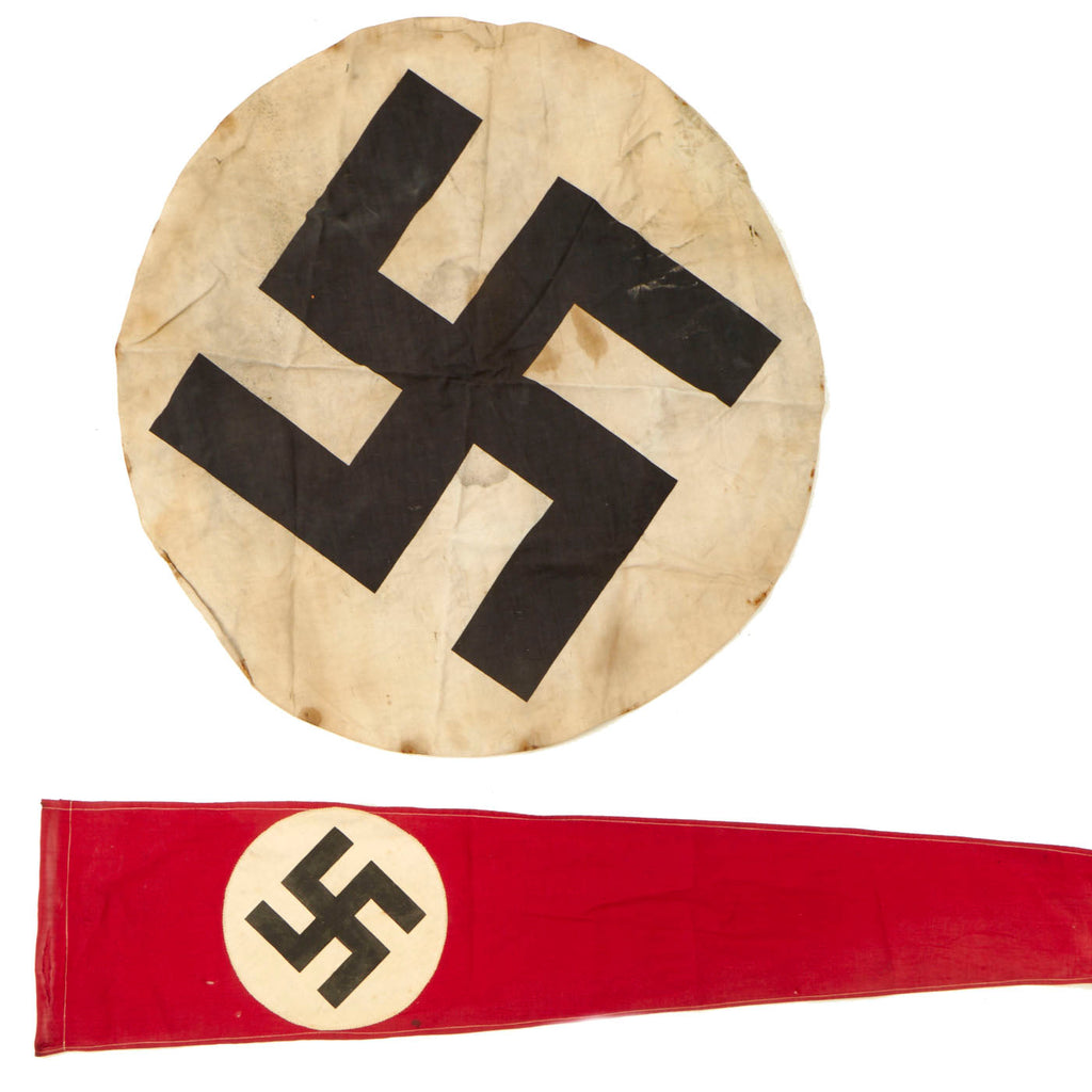 Original German WWII Large NSDAP Political National Pennant and Large NSDAP Flag Roundel - 2 Items Original Items