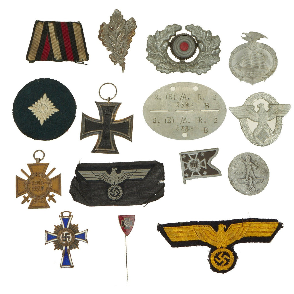 Original German WWI & WWII Medal and Insignia Grouping with 1914 EKII & Hindenberg Cross - 14 Items Original Items