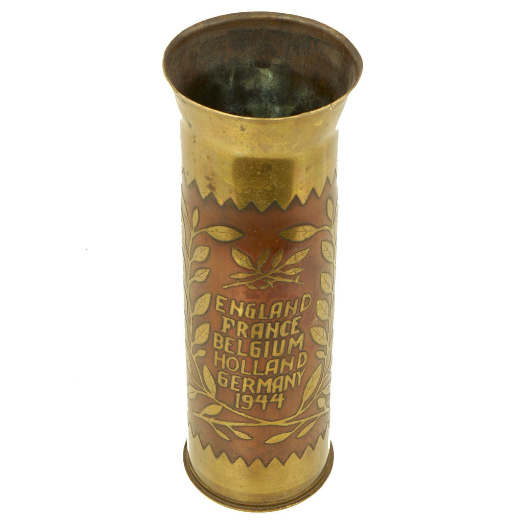 Original U.S. WWII WWII 75mm M5A1 Cartridge Case Trench Art - England, France, Belgium, Holland, Germany 1944 Original Items