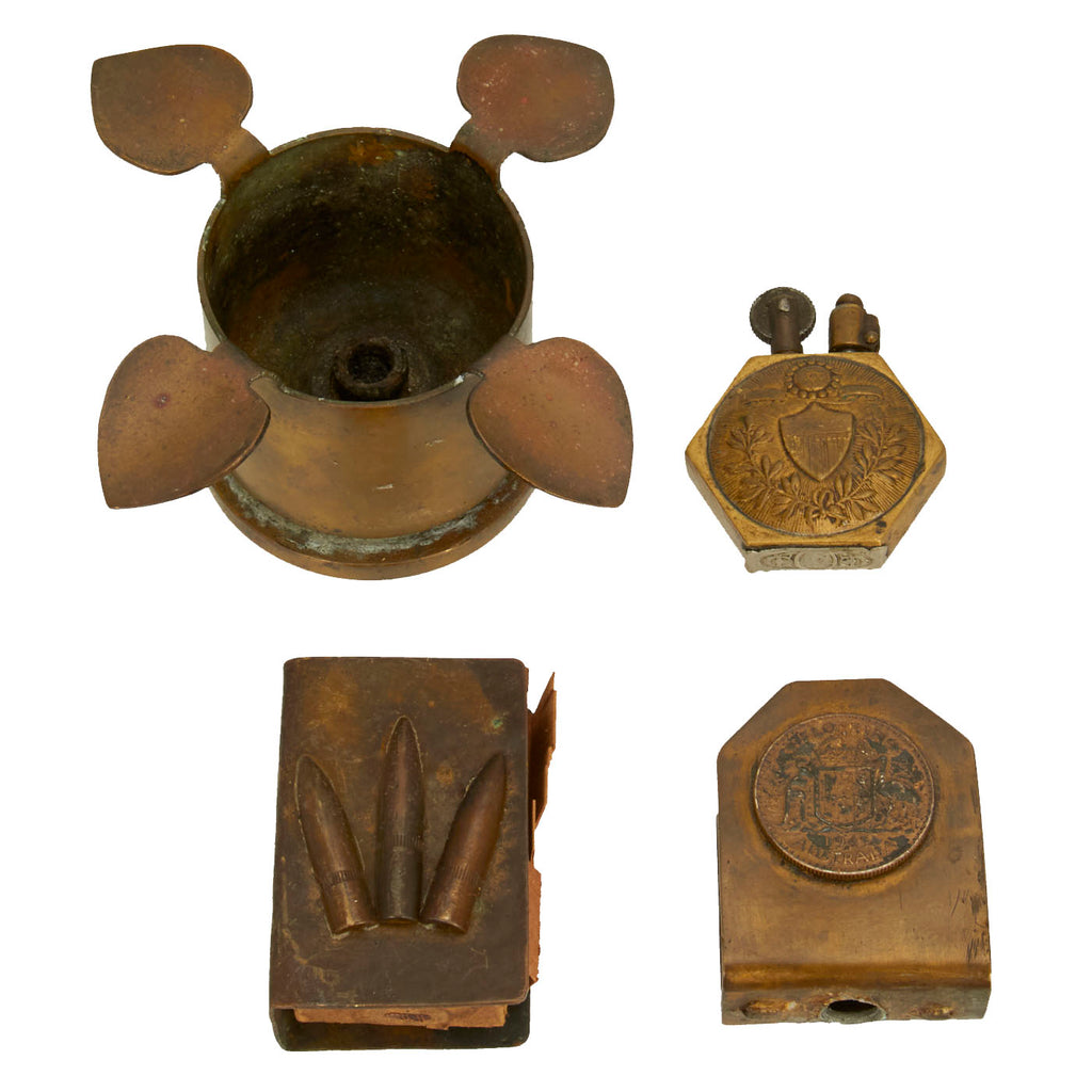 Original U.S. & Australian WWI & WWII Brass Trench Art Lot - 4 Items Original Items
