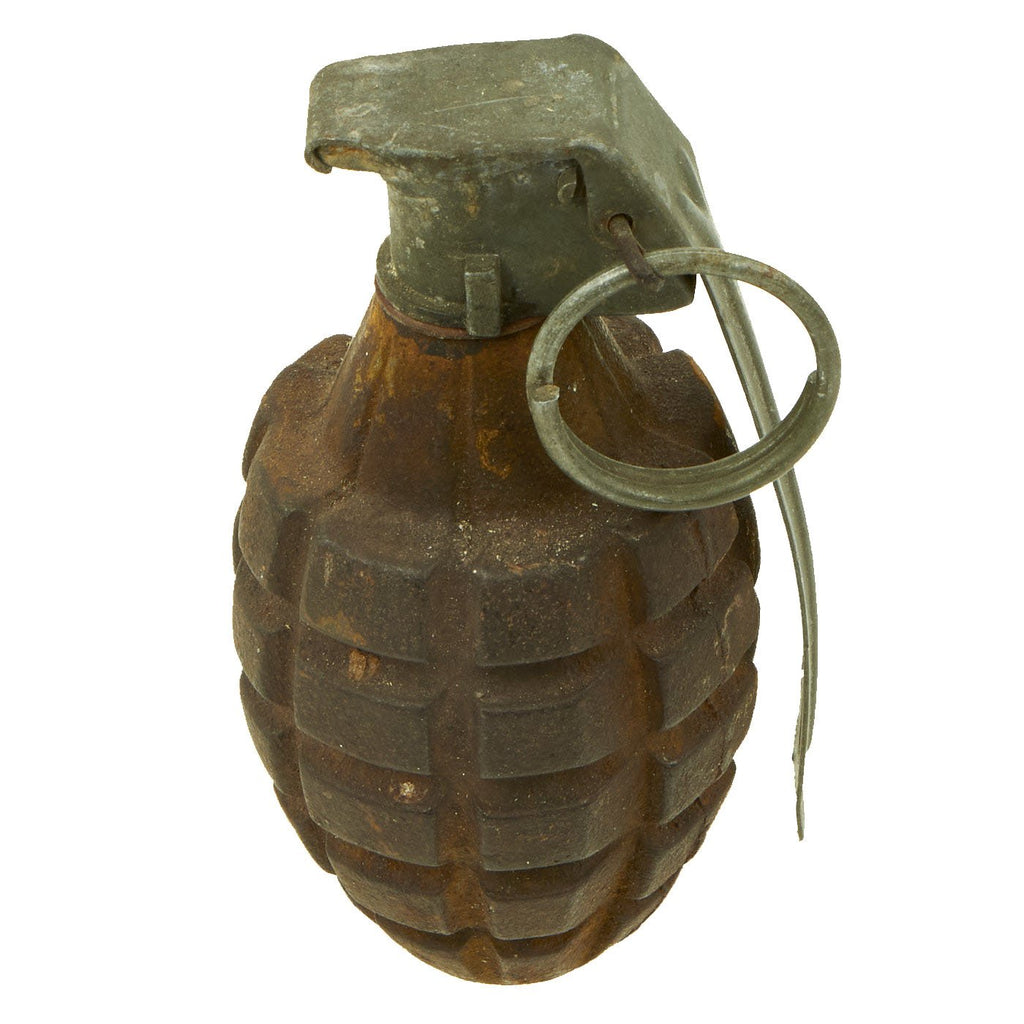 Original U.S. WWII Inert MkII Pineapple Fragmentation Grenade with Yellow Ring Original Items