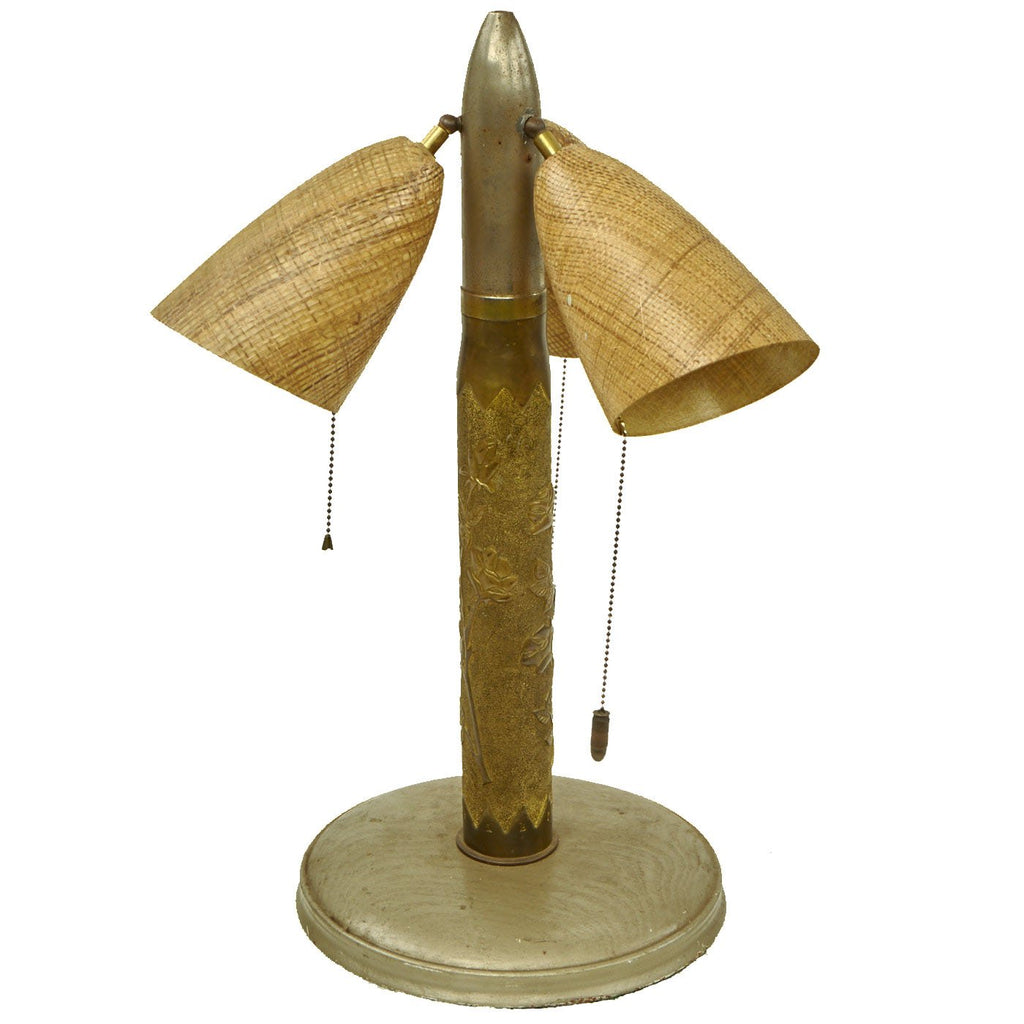 Original WWI French Trench Art Engraved Artillery Shell Lamp - Functional Original Items