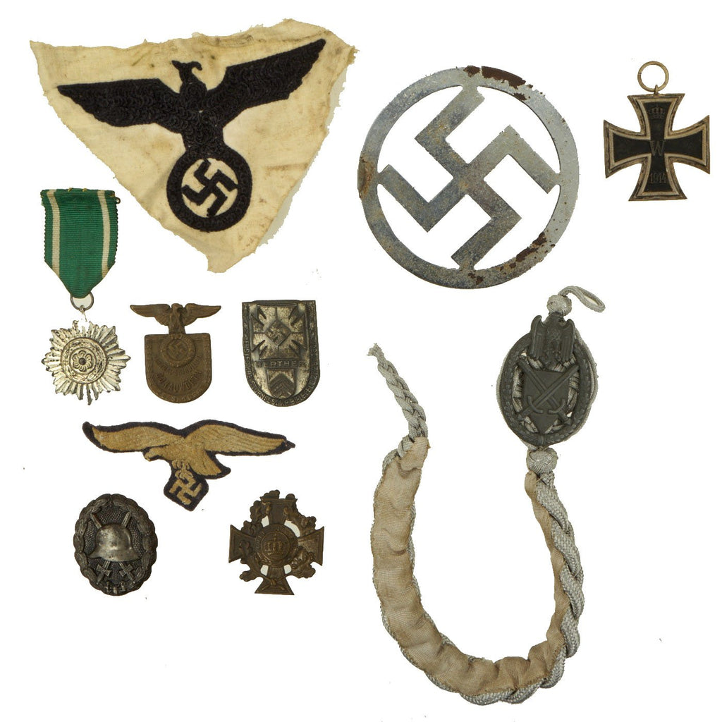 Original German WWI & WWII Medal and Insignia Grouping with 1914 EKII & Eastern People's Medal - 10 Items Original Items