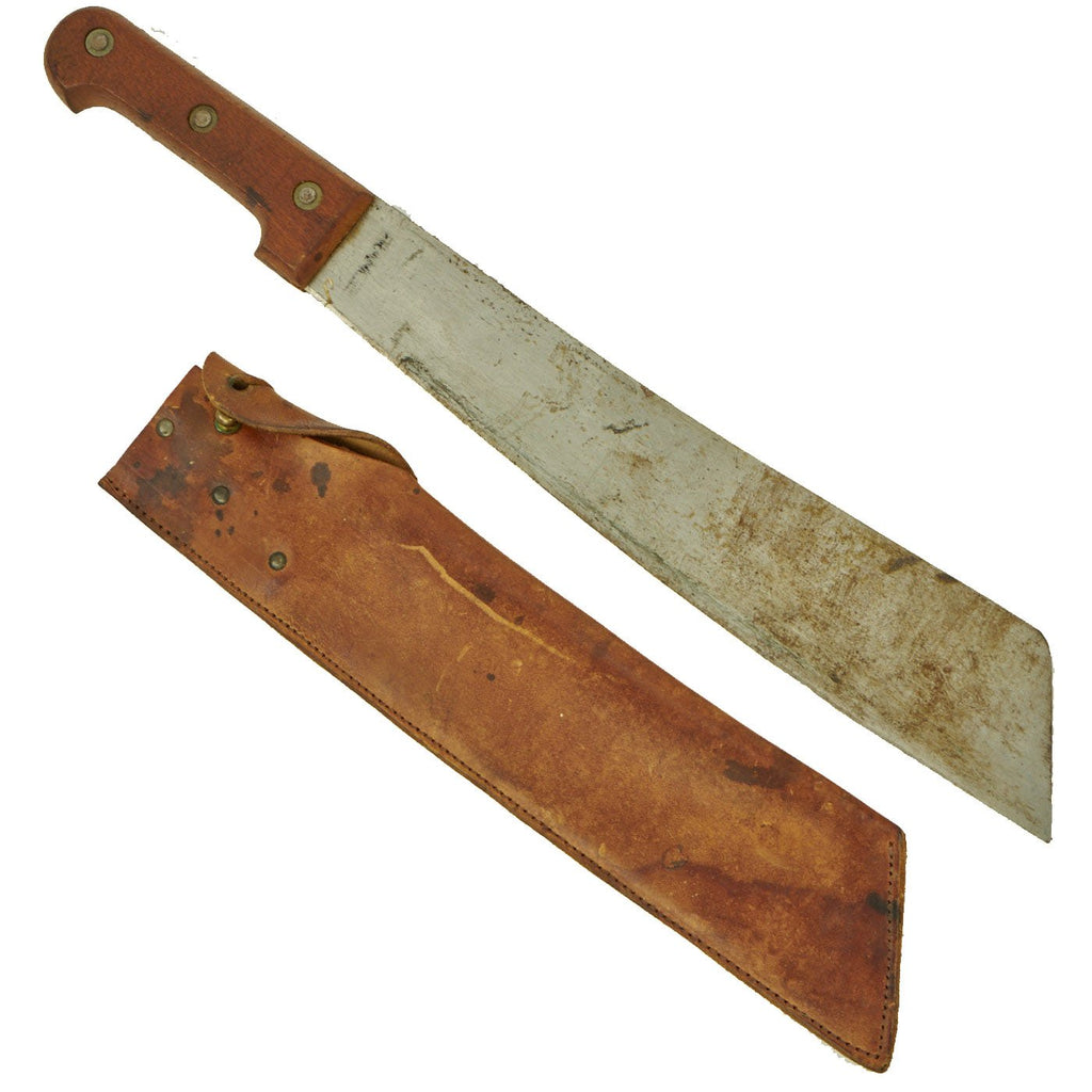 Original French WWII Era Senegalese Tirailleurs Type Entrenching Machete with Leather Scabbard Original Items