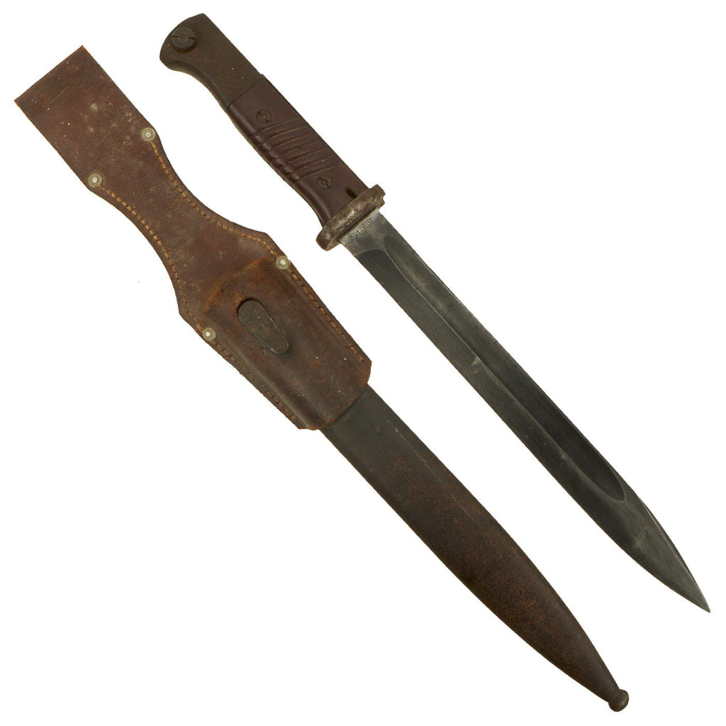 Original German WWII 98k 1944 dated Bayonet by E. & F. Hörster with Scabbard & Unit Marked Frog Original Items
