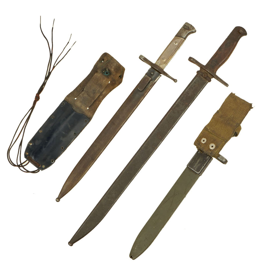 Original 19th & 20th Century Lot of 4 Miscellaneous Military Edged Weapons with Scabbards - Various Countries Original Items