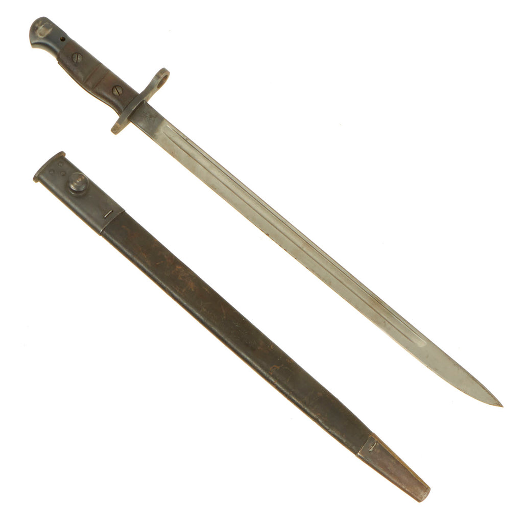 Original British WWI P-1913 U.S. Made Bayonet by Remington for the P-14 Enfield Rifle with Scabbard - Dated 1917 Original Items