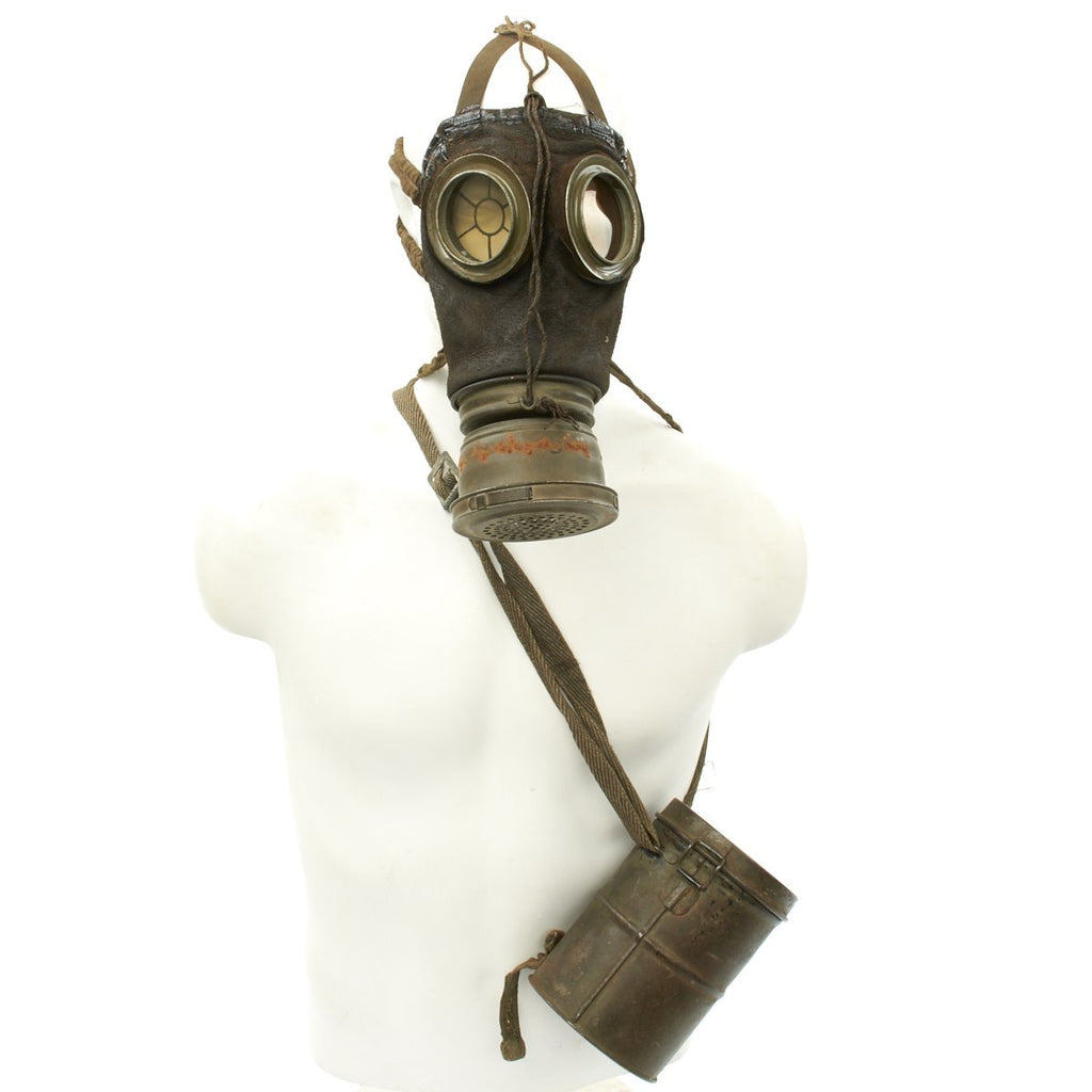 Original Imperial German WWI M1917 Ledermaske Gas Mask with Can and Filter - Dated 1918 Original Items