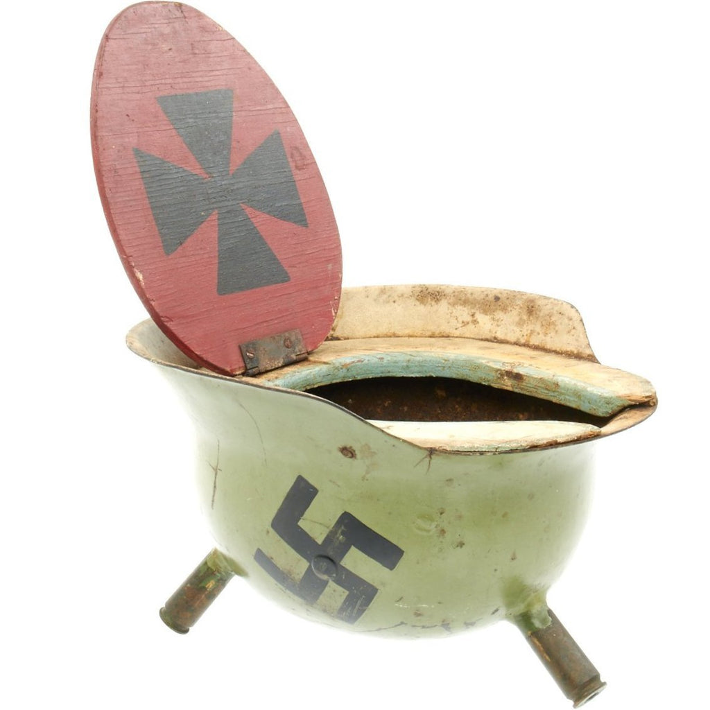 Original German WWII M42 Helmet U.S. Trench Art Toilet - 324th Harbor Craft Company Original Items