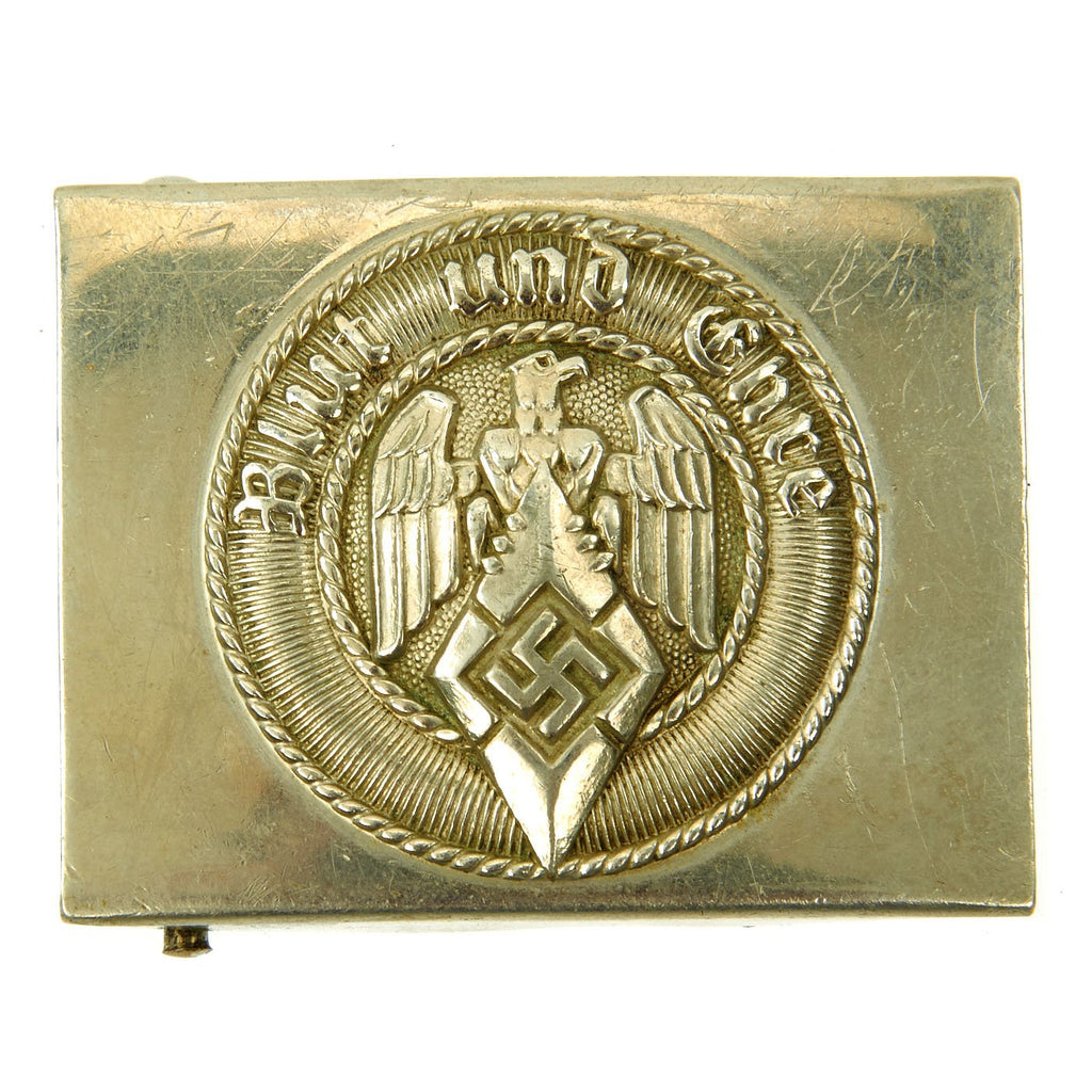 Original German WWII Early Hitler Youth Nickel Belt Buckle marked RZM U.E. 82 Original Items