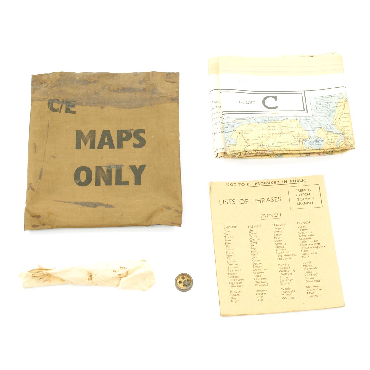 Three WW2 RAF silk escape and evade maps - large size double-sided