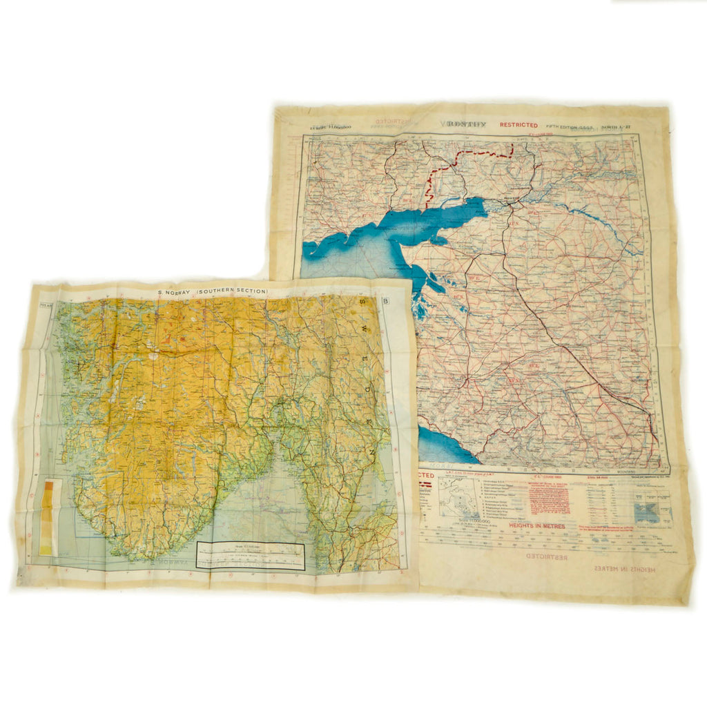 Original U.S. WWII and Cold War Escape and Evasion “Silk” Maps - Norway WWII and Khar’kov Rostov 1953 - 2 Map Set Original Items
