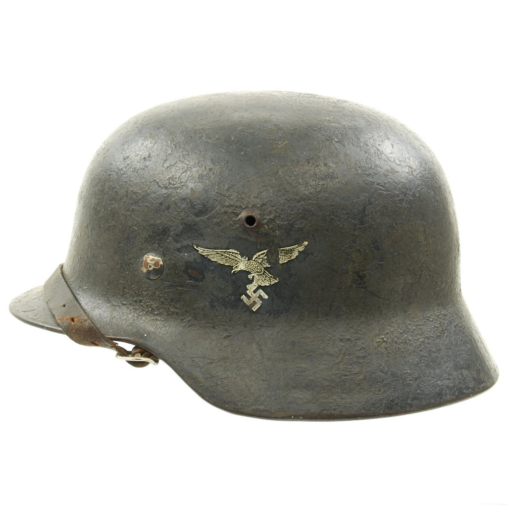 Original German WWII Luftwaffe M35 Double Decal Droop Tail Eagle Steel Helmet - marked ET64 Original Items